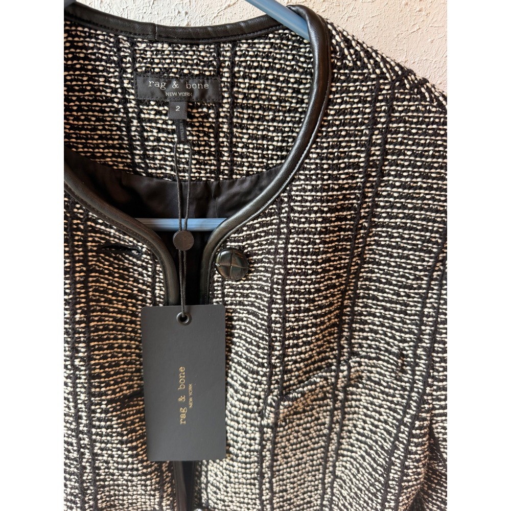 Rag & Bone Black White Tweed Leather Trim Blazer Jacket